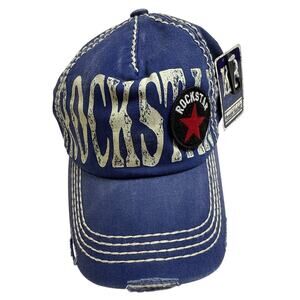 NWT Rockstar Distressed Blue Baseball Ball Cap Hat Unisex Sz OS Adjustable Soft